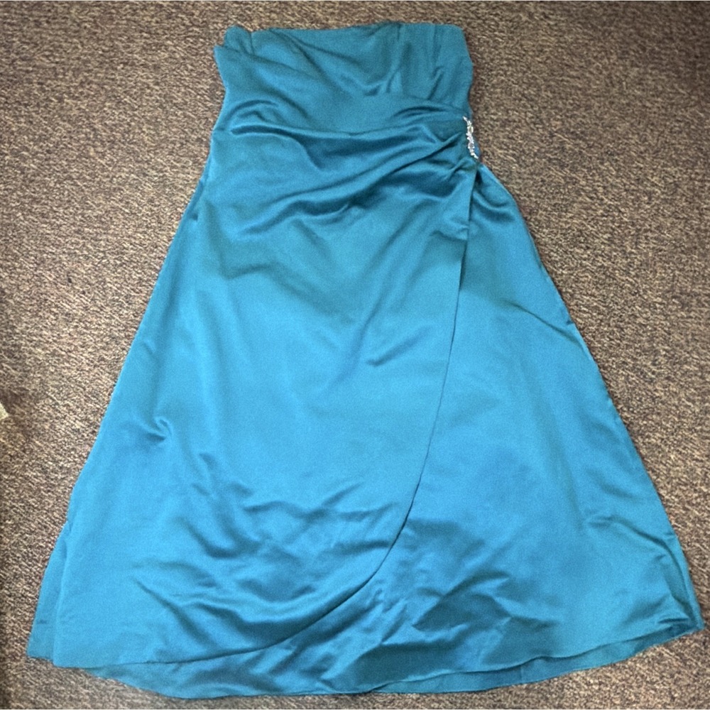 David's Bridal Teal Strapless Satin Bridesmaid Dress Size 18 Regular Style 8567